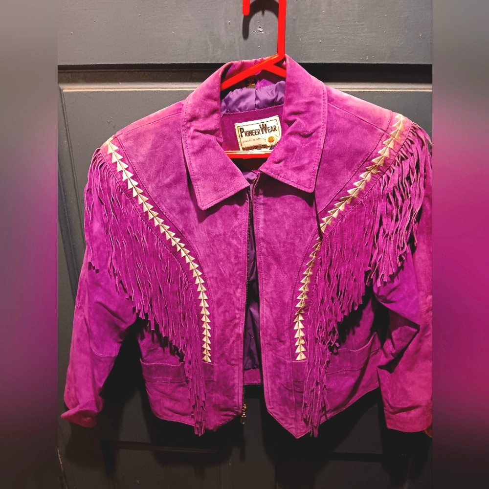 Pioneer wear grape purple leather fringe jacket